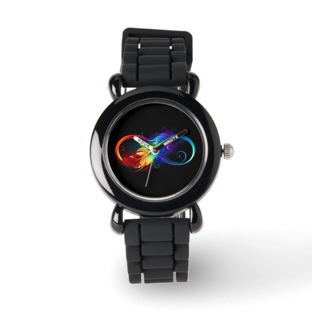 Unendliches Symbol mit Regenbogenfederhalter Armbanduhr (Vorderseite)