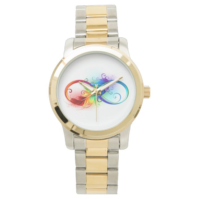 Unendliches Symbol mit Regenbogenfederhalter Armbanduhr (Vorderseite)