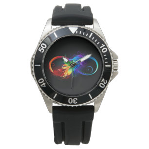 Unendliches Symbol mit Regenbogenfederhalter Armbanduhr