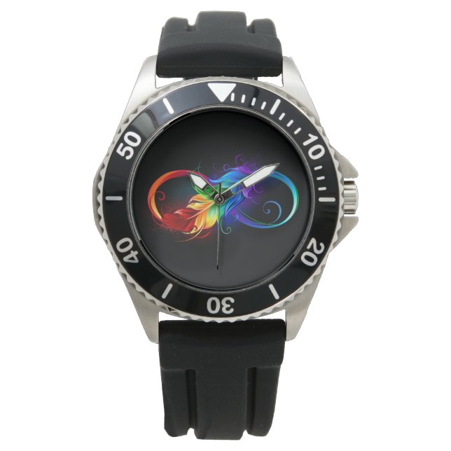Unendliches Symbol mit Regenbogenfederhalter Armbanduhr (Vorderseite)