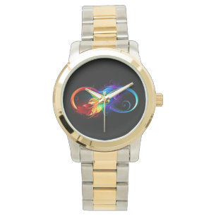 Unendliches Symbol mit Regenbogenfederhalter Armbanduhr