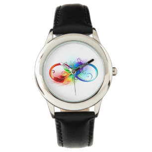 Unendliches Symbol mit Regenbogenfederhalter Armbanduhr