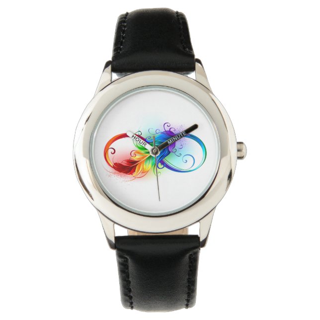 Unendliches Symbol mit Regenbogenfederhalter Armbanduhr (Vorderseite)