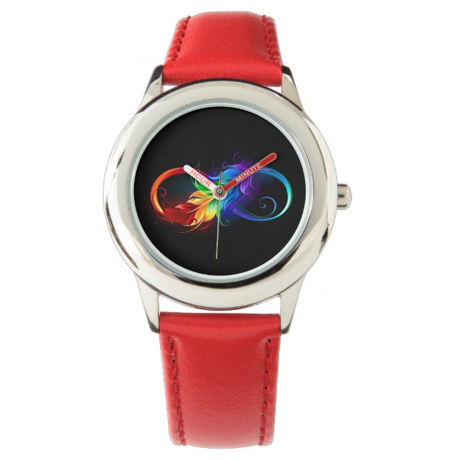 Unendliches Symbol mit Regenbogenfederhalter Armbanduhr (Vorderseite)