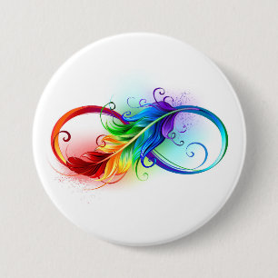 Unendliches Symbol mit Regenbogenfederhalter Button