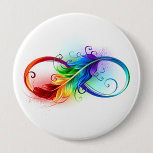 Unendliches Symbol mit Regenbogenfederhalter Button