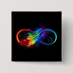 Unendliches Symbol mit Regenbogenfederhalter Button