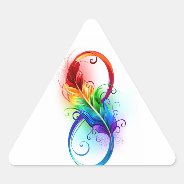Unendliches Symbol mit Regenbogenfederhalter Dreieckiger Aufkleber (Vorderseite)