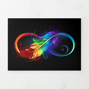 Unendliches Symbol mit Regenbogenfederhalter Dreifach-gefaltete Programmkarte