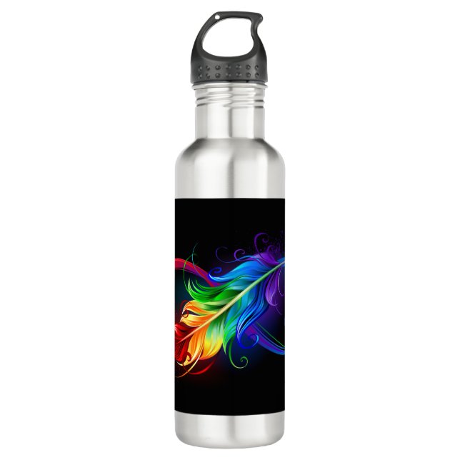 Unendliches Symbol mit Regenbogenfederhalter Edelstahlflasche (Vorderseite)
