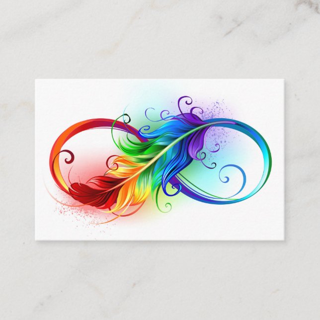 Unendliches Symbol mit Regenbogenfederhalter Empfehlungskarte (Vorderseite)