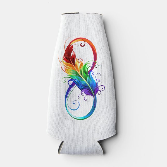 Unendliches Symbol mit Regenbogenfederhalter Flaschenkühler (Vorderseite)
