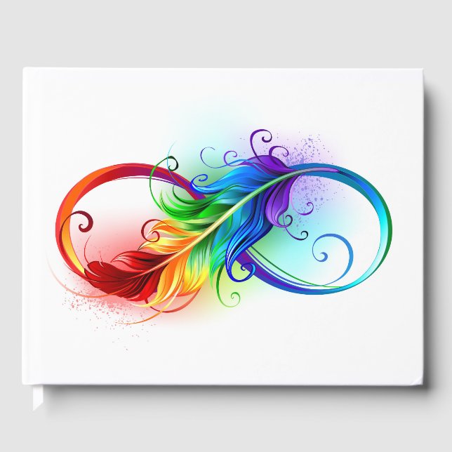 Unendliches Symbol mit Regenbogenfederhalter Gästebuch (Vorderseite)