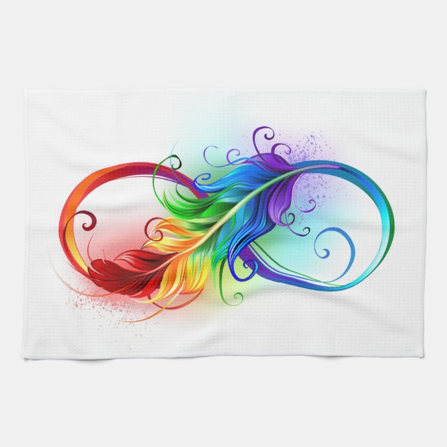 Unendliches Symbol mit Regenbogenfederhalter Geschirrtuch (Horizontal)
