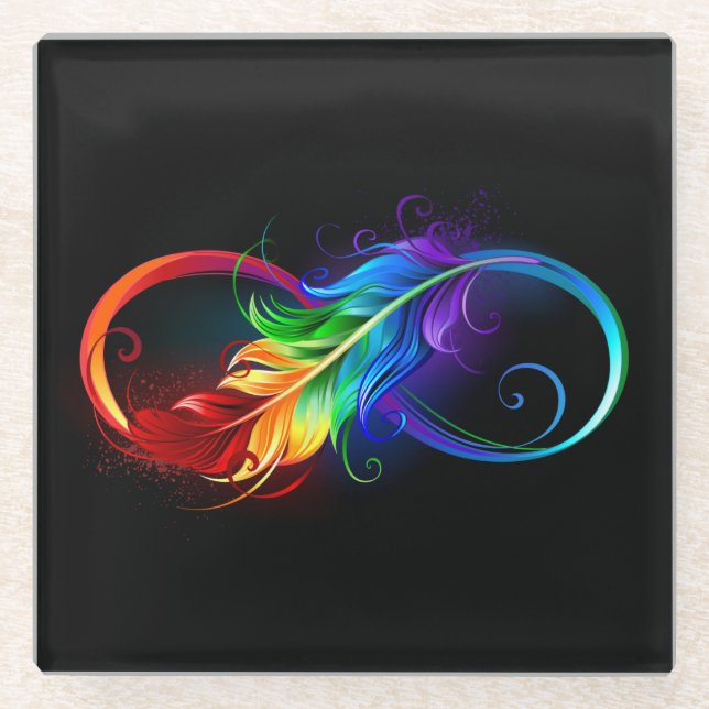 Unendliches Symbol mit Regenbogenfederhalter Glasuntersetzer (Vorderseite)