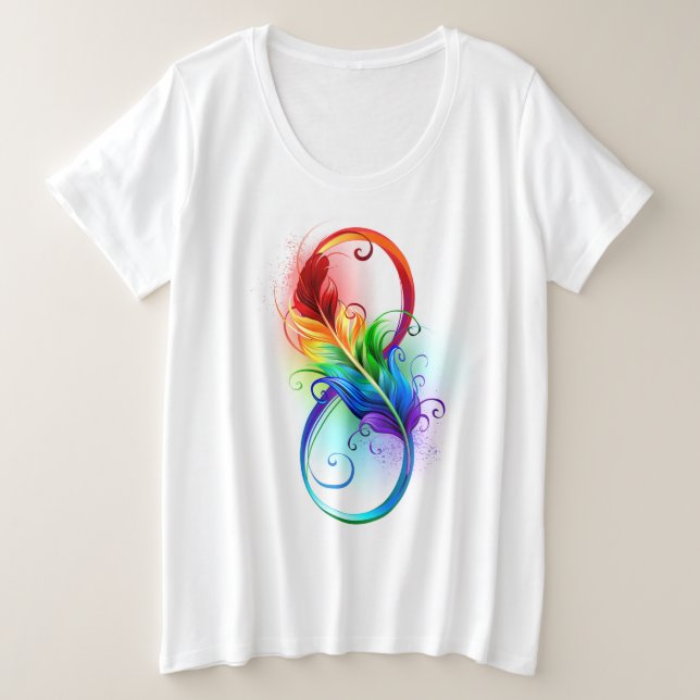Unendliches Symbol mit Regenbogenfederhalter Große Größe T-Shirt (Design vorne)