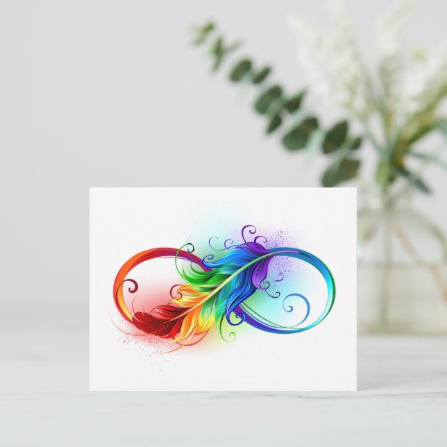 Unendliches Symbol mit Regenbogenfederhalter Hinweiskarte (Stehend Vorderseite)