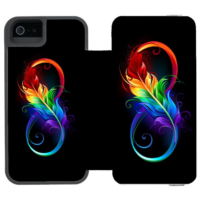Unendliches Symbol mit Regenbogenfederhalter Incipio iPhone Geldbeutel-Hülle (Folio Geöffnet)