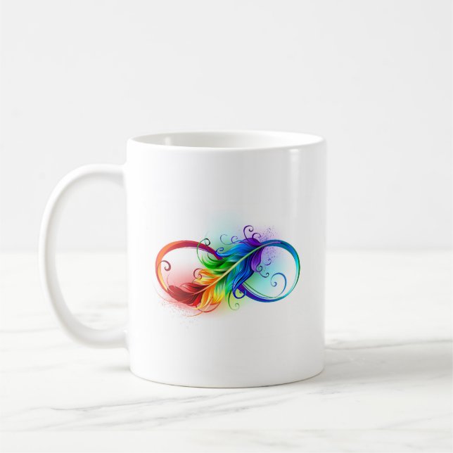 Unendliches Symbol mit Regenbogenfederhalter Kaffeetasse (Links)