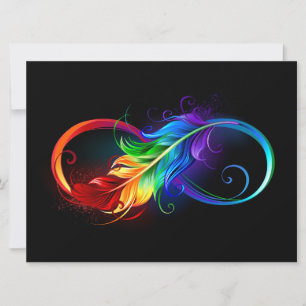 Unendliches Symbol mit Regenbogenfederhalter Karte