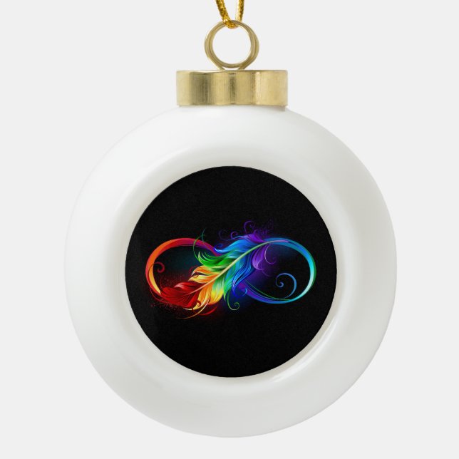 Unendliches Symbol mit Regenbogenfederhalter Keramik Kugel-Ornament (Vorderseite)