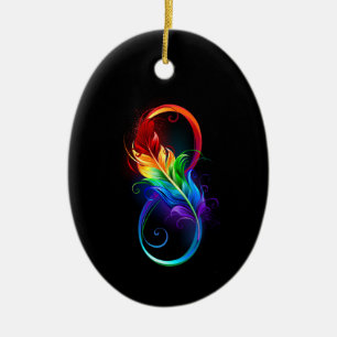 Unendliches Symbol mit Regenbogenfederhalter Keramik Ornament