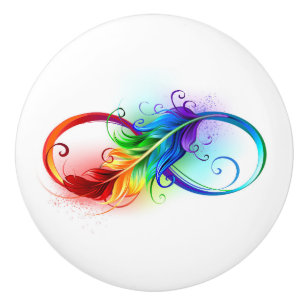 Unendliches Symbol mit Regenbogenfederhalter Keramikknauf