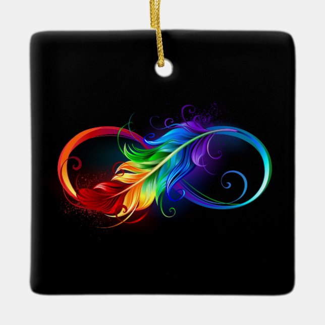 Unendliches Symbol mit Regenbogenfederhalter Keramikornament (Vorderseite)