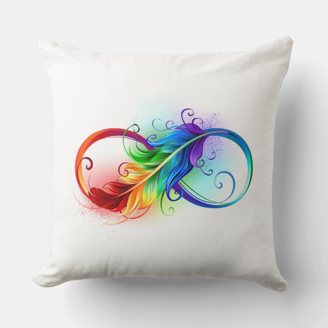 Unendliches Symbol mit Regenbogenfederhalter Kissen (Vorderseite)
