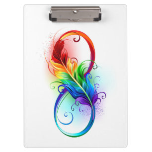Unendliches Symbol mit Regenbogenfederhalter Klemmbrett