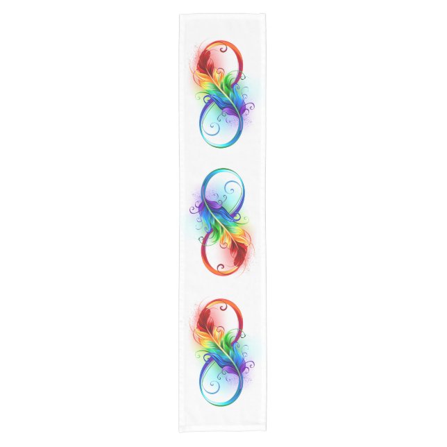 Unendliches Symbol mit Regenbogenfederhalter Kurzer Tischläufer (Vorderseite)