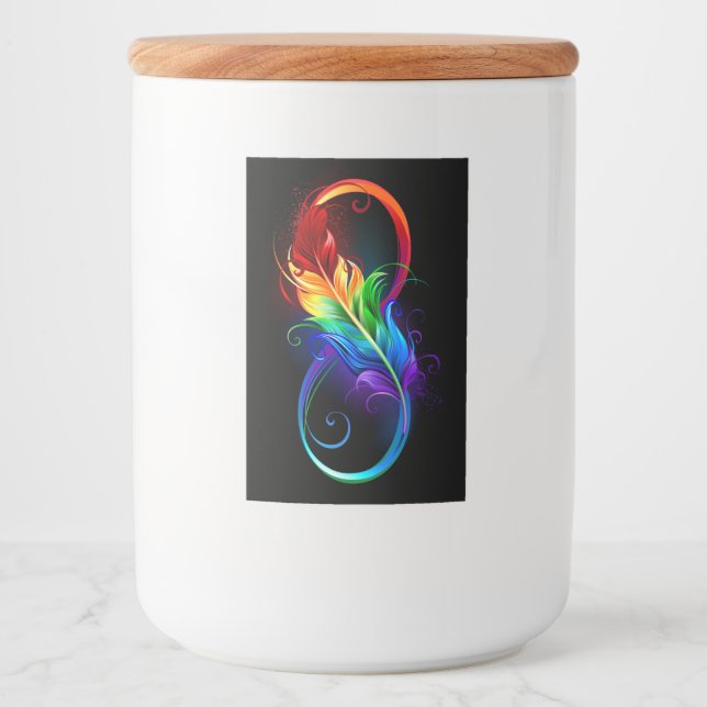 Unendliches Symbol mit Regenbogenfederhalter Lebensmitteletikett (Vorderseite)