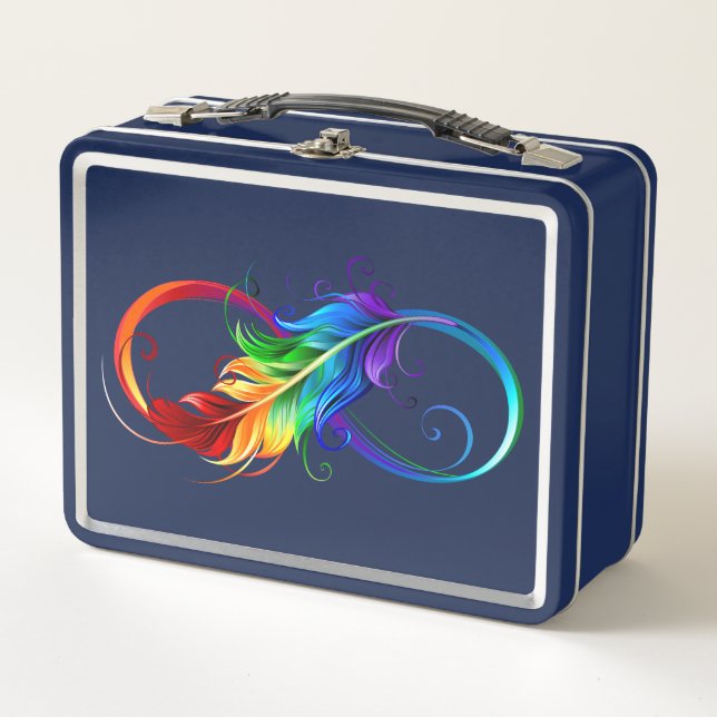 Unendliches Symbol mit Regenbogenfederhalter Metall Brotdose (Vorderseite)