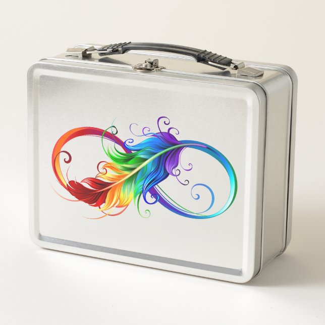 Unendliches Symbol mit Regenbogenfederhalter Metall Brotdose (Vorderseite)