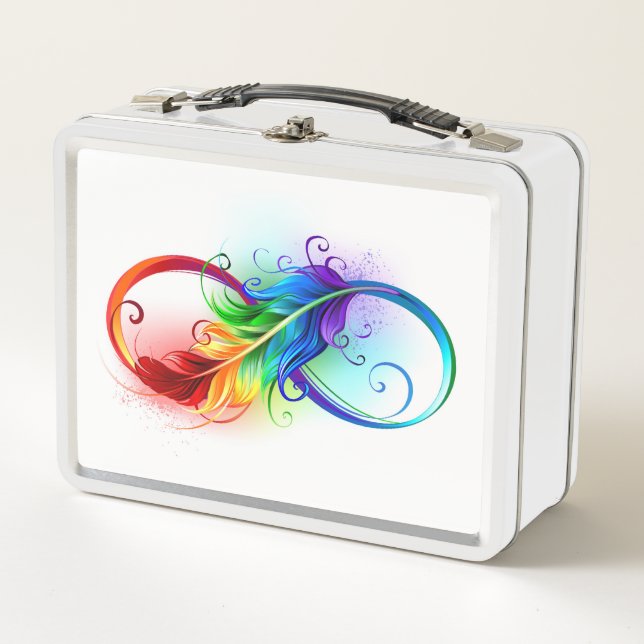 Unendliches Symbol mit Regenbogenfederhalter Metall Brotdose (Vorderseite)