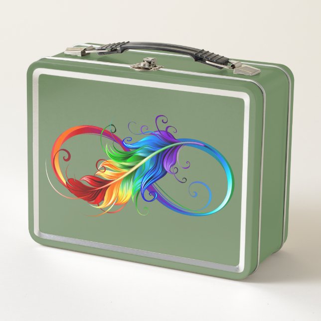 Unendliches Symbol mit Regenbogenfederhalter Metall Brotdose (Vorderseite)