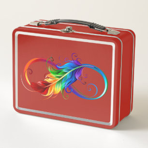 Unendliches Symbol mit Regenbogenfederhalter Metall Brotdose