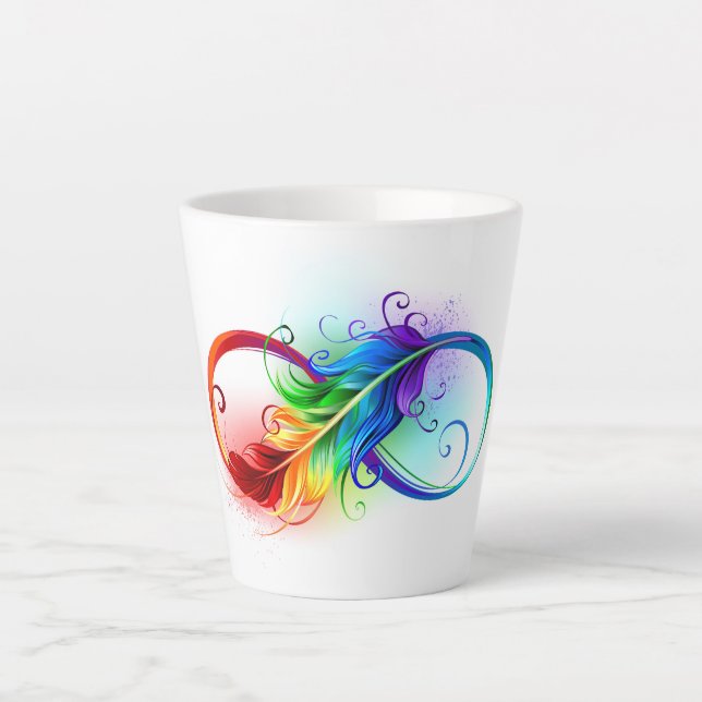 Unendliches Symbol mit Regenbogenfederhalter Milchtasse (Vorderseite)