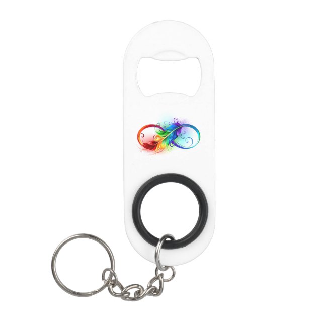 Unendliches Symbol mit Regenbogenfederhalter Mini Flaschenöffner (Vorderseite)