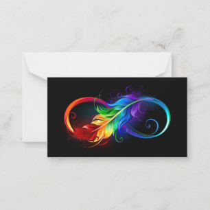 Unendliches Symbol mit Regenbogenfederhalter Mitteilungskarte