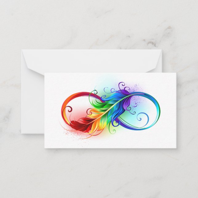Unendliches Symbol mit Regenbogenfederhalter Mitteilungskarte (Vorderseite)