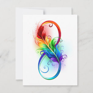 Unendliches Symbol mit Regenbogenfederhalter Mitteilungskarte