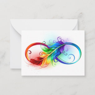 Unendliches Symbol mit Regenbogenfederhalter Mitteilungskarte