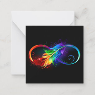 Unendliches Symbol mit Regenbogenfederhalter Mitteilungskarte