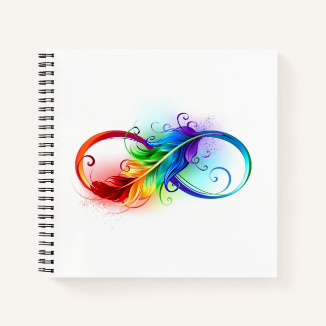 Unendliches Symbol mit Regenbogenfederhalter Notizbuch (Vorderseite)