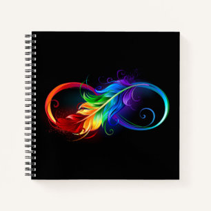 Unendliches Symbol mit Regenbogenfederhalter Notizbuch