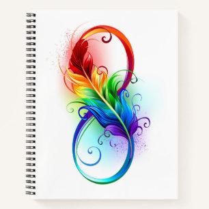 Unendliches Symbol mit Regenbogenfederhalter Notizbuch