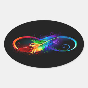 Unendliches Symbol mit Regenbogenfederhalter Ovaler Aufkleber