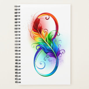 Unendliches Symbol mit Regenbogenfederhalter Planer