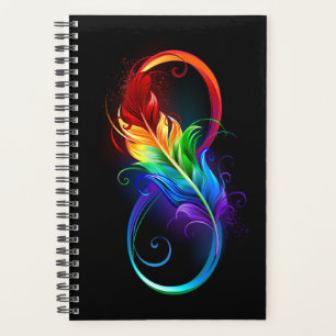 Unendliches Symbol mit Regenbogenfederhalter Planer